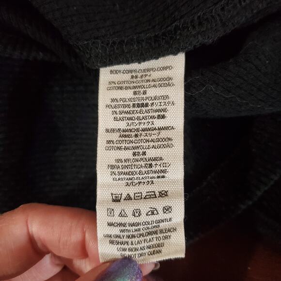 We the Free People Cuff Mod Stripe Thermal Waffle Top Size M Black Boho Keyhole - Picture 7 of 10